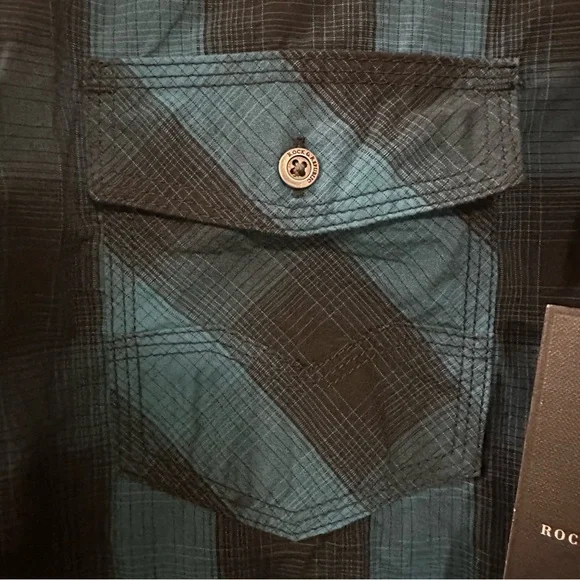 Rock & Republic Blue & Black Plaid “Western Style” Snap Down Shirt Size XL NWT - Picture 5 of 10